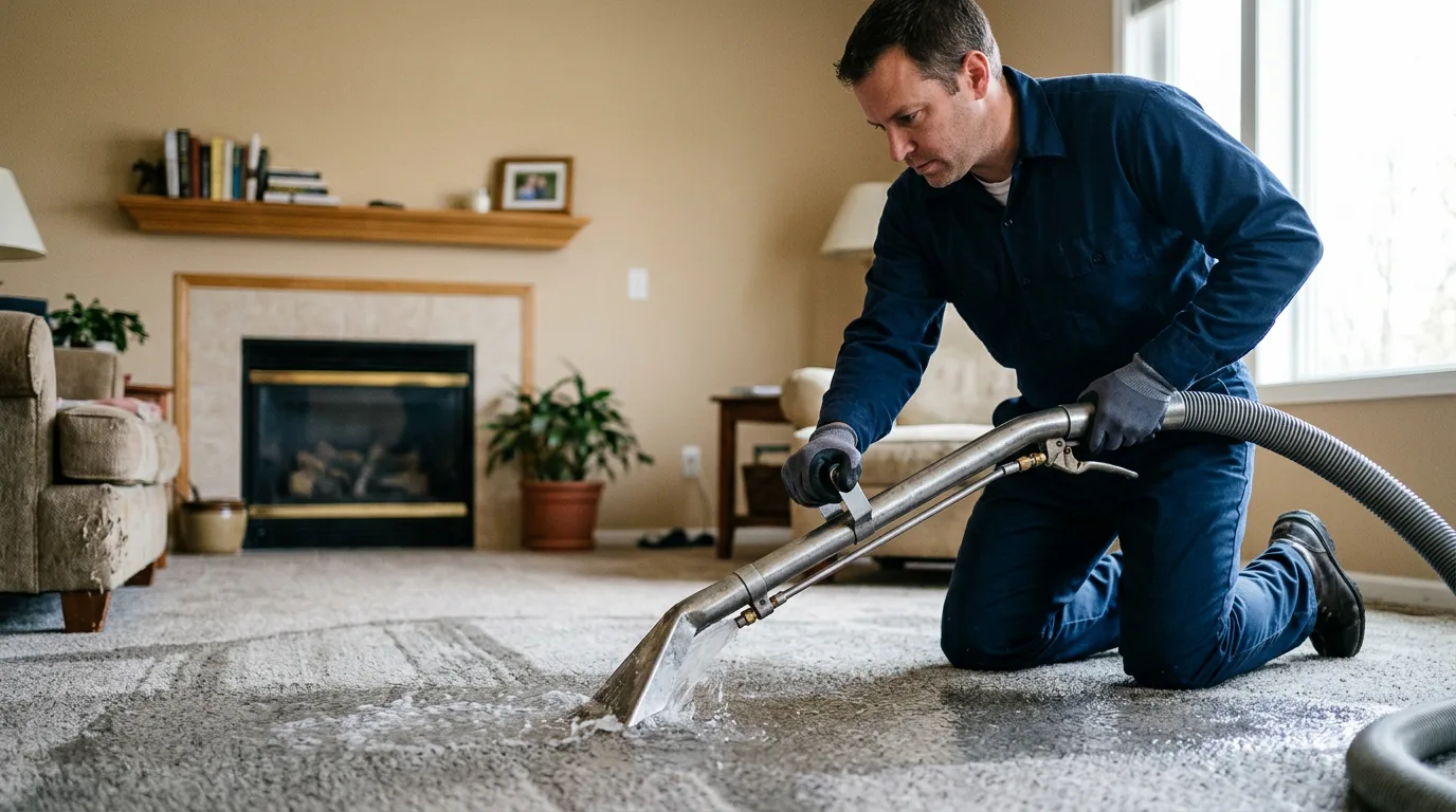 Water damage restoration technician working near Holcomb, MS